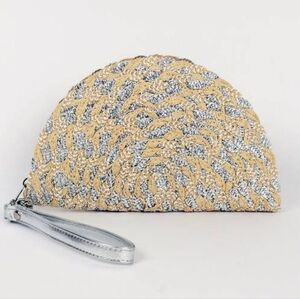 NWT Pia Rossini Straw with Silver Metallic Clutch